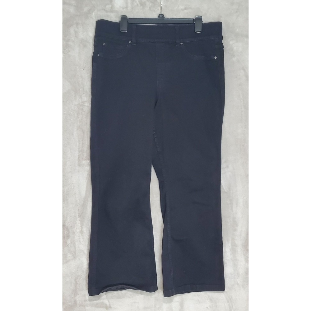 SPANX Shape Pull-On Bootcut Jeans Womens 1X Black Stretch Denim Tummy Panel EUC